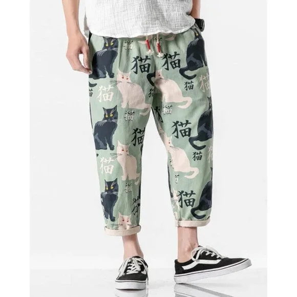 Kidoriman NekoKiti Baggy Cropped Cat Pants 2 Pairs Japanese Streetwear 2XL - Picture 2 of 12